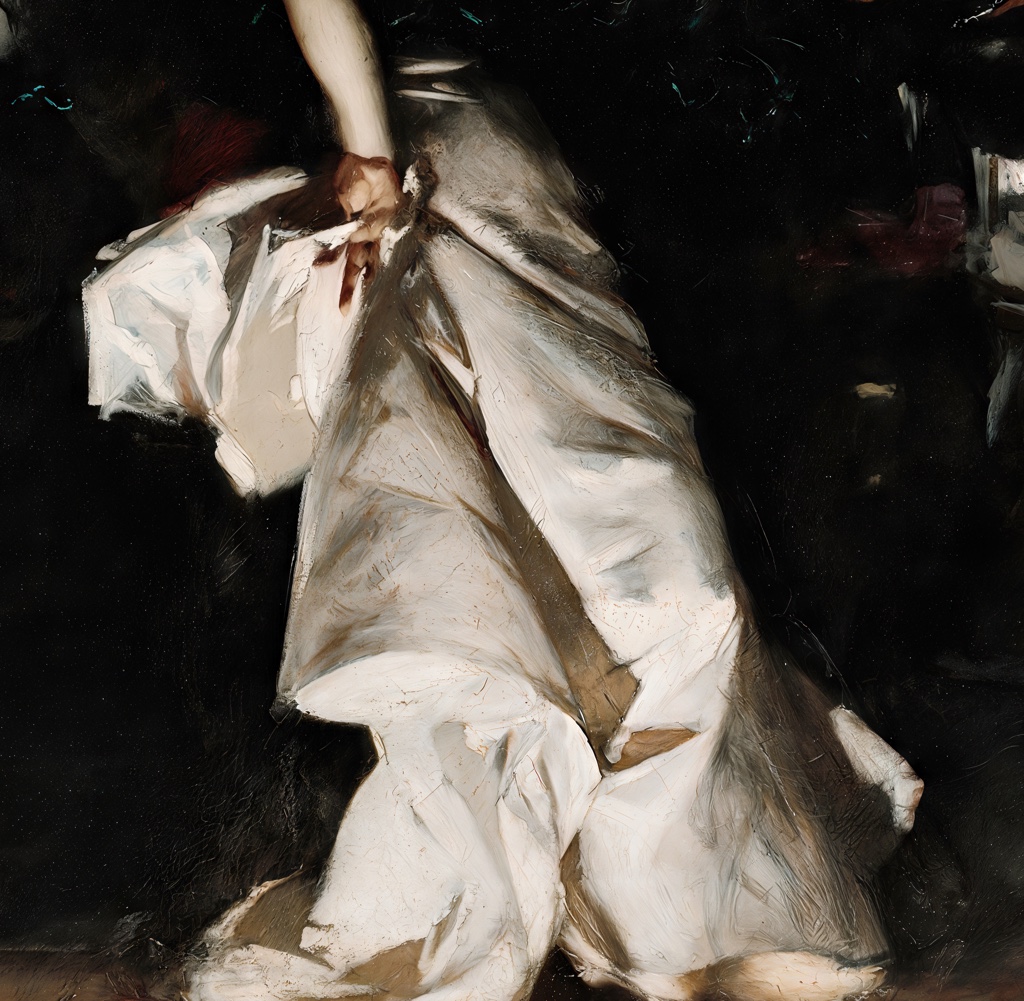 White skirt and poised feet in El Jaleo